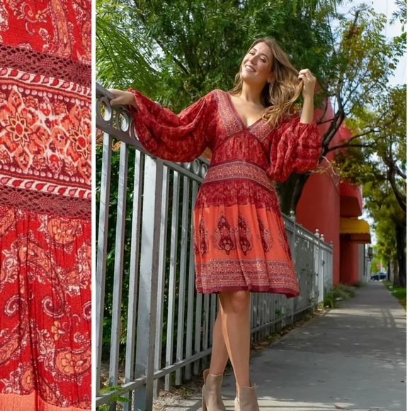 Area Stars His Mix Print Long Sleeve Dress M - Picture 2 of 15